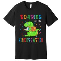 Funny Roaring Into Kindergarten Funny Back To The School Premium T-Shirt