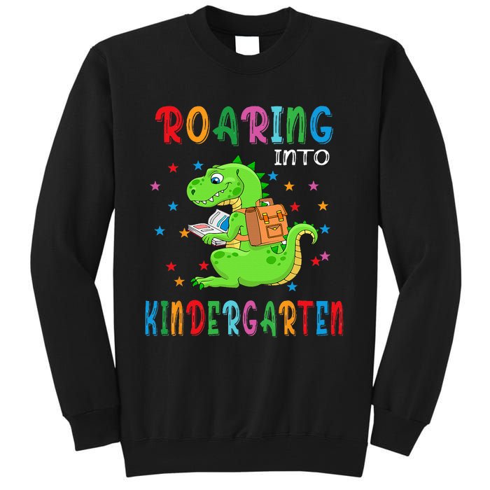 Funny Roaring Into Kindergarten Funny Back To The School Tall Sweatshirt