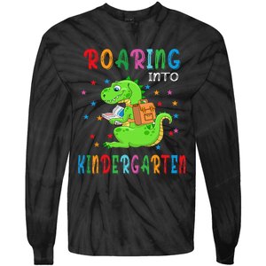 Funny Roaring Into Kindergarten Funny Back To The School Tie-Dye Long Sleeve Shirt