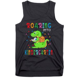 Funny Roaring Into Kindergarten Funny Back To The School Tank Top