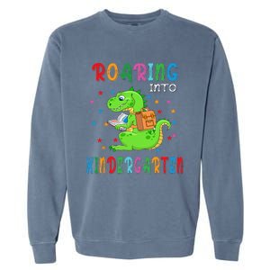 Funny Roaring Into Kindergarten Funny Back To The School Garment-Dyed Sweatshirt