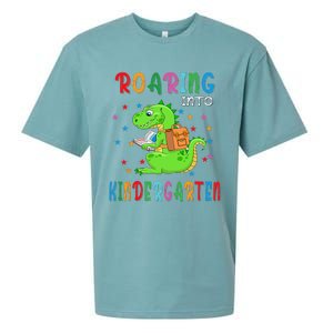 Funny Roaring Into Kindergarten Funny Back To The School Sueded Cloud Jersey T-Shirt