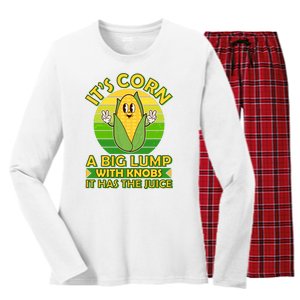 Funny Retro It's Corn A Big Lump With Knobs It Has The Juice Women's Long Sleeve Flannel Pajama Set 