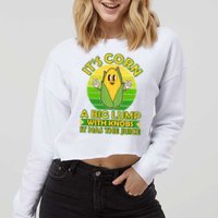 Funny Retro It's Corn A Big Lump With Knobs It Has The Juice Cropped Pullover Crew