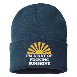 Funny Retro I Am A Ray Of Fucking Sunshine Gift Sustainable Knit Beanie