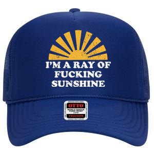 Funny Retro I Am A Ray Of Fucking Sunshine Gift High Crown Mesh Back Trucker Hat