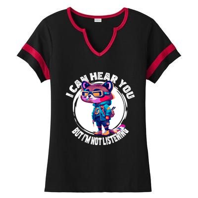 Funny Raccoon I Can Hear You But Im Listening Ladies Halftime Notch Neck Tee