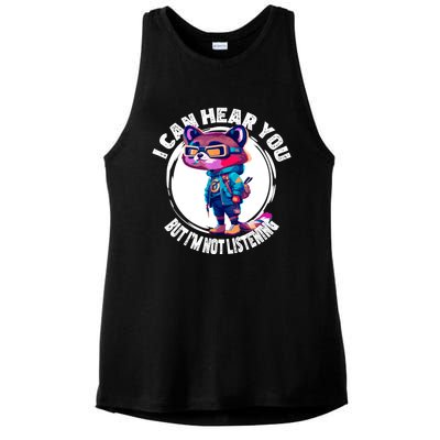 Funny Raccoon I Can Hear You But Im Listening Ladies PosiCharge Tri-Blend Wicking Tank