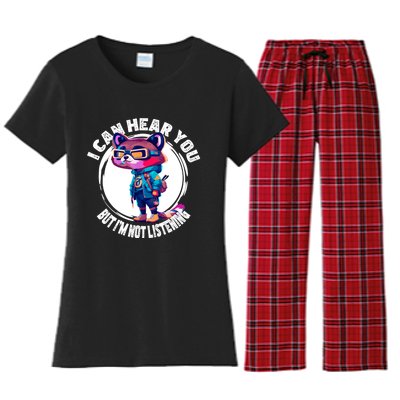 Funny Raccoon I Can Hear You But Im Listening Women's Flannel Pajama Set