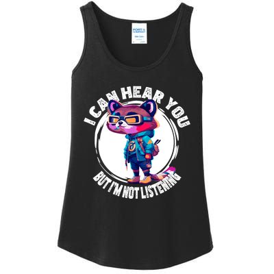 Funny Raccoon I Can Hear You But Im Listening Ladies Essential Tank