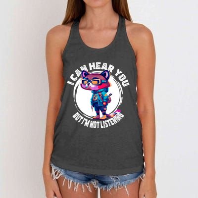 Funny Raccoon I Can Hear You But Im Listening Women's Knotted Racerback Tank