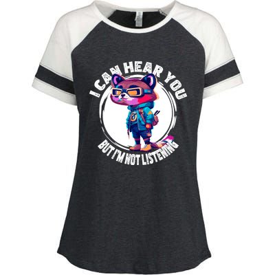 Funny Raccoon I Can Hear You But Im Listening Enza Ladies Jersey Colorblock Tee