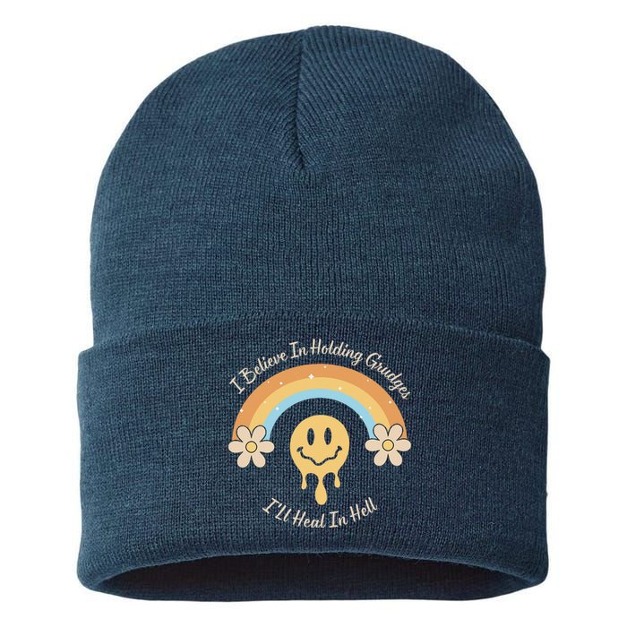 Funny Rainbow I Believe In Holding Grudges I'll Heal In Hell Sustainable Knit Beanie