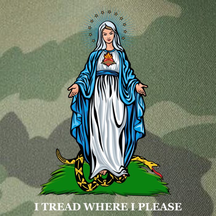 Funny Religious I Tread Where I Please Mary Versus Tread On Me Snake Legacy Tie Dye Trucker Hat