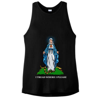 Funny Religious I Tread Where I Please Mary Versus Tread On Me Snake Ladies PosiCharge Tri-Blend Wicking Tank