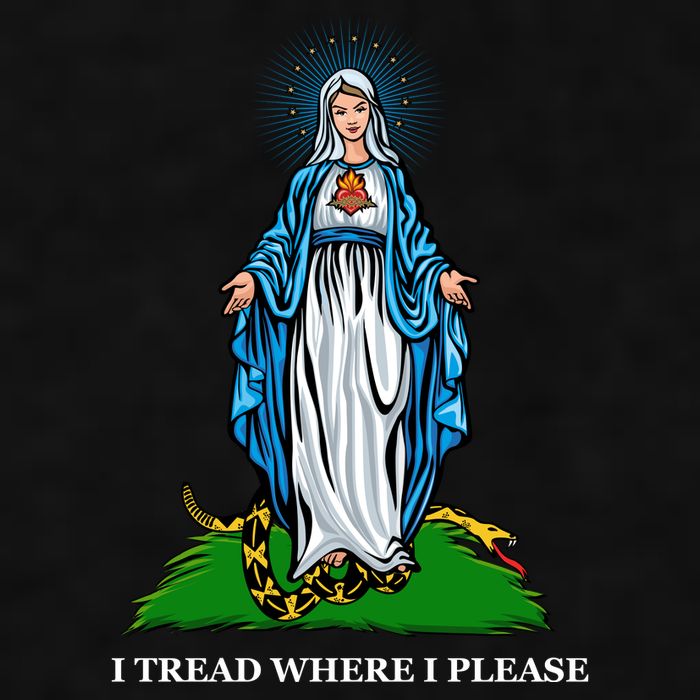 Funny Religious I Tread Where I Please Mary Versus Tread On Me Snake Ladies PosiCharge Tri-Blend Wicking Tank