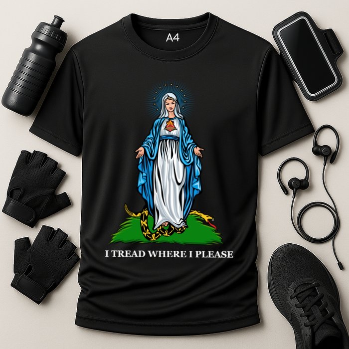 Funny Religious I Tread Where I Please Mary Versus Tread On Me Snake Cooling Performance Crew T-Shirt
