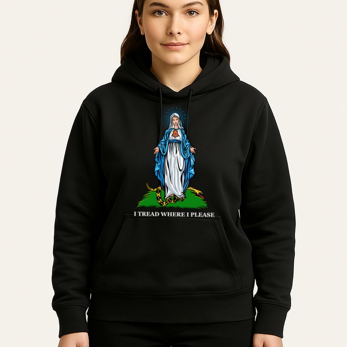 Funny Religious I Tread Where I Please Mary Versus Tread On Me Snake Hoodie