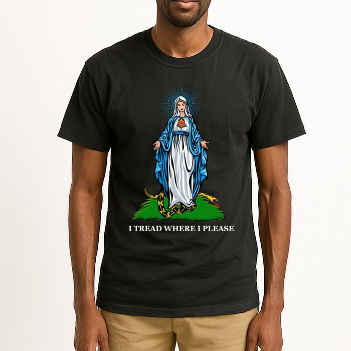 Funny Religious I Tread Where I Please Mary Versus Tread On Me Snake Tall T-Shirt
