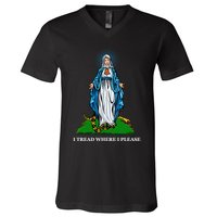 Funny Religious I Tread Where I Please Mary Versus Tread On Me Snake V-Neck T-Shirt