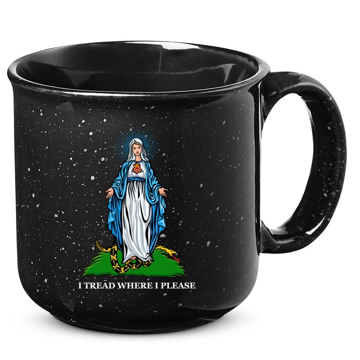 Funny Religious I Tread Where I Please Mary Versus Tread On Me Snake 15oz Campfire Ceramic Mug