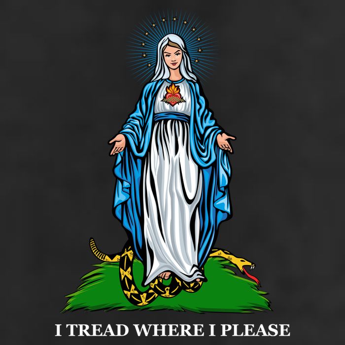 Funny Religious I Tread Where I Please Mary Versus Tread On Me Snake Beanie