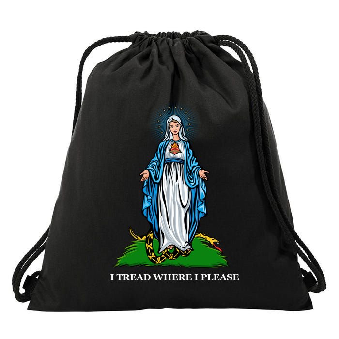 Funny Religious I Tread Where I Please Mary Versus Tread On Me Snake Drawstring Bag
