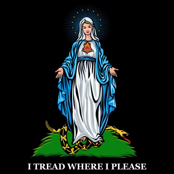 Funny Religious I Tread Where I Please Mary Versus Tread On Me Snake Flat Bill Trucker Hat
