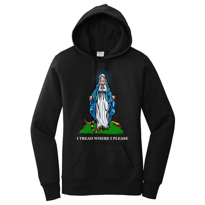 Funny Religious I Tread Where I Please Mary Versus Tread On Me Snake Women's Pullover Hoodie