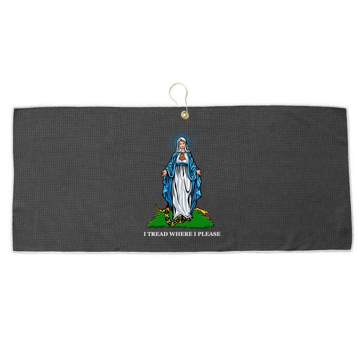 Funny Religious I Tread Where I Please Mary Versus Tread On Me Snake Large Microfiber Waffle Golf Towel