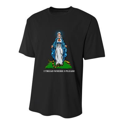 Funny Religious I Tread Where I Please Mary Versus Tread On Me Snake Youth Performance Sprint T-Shirt