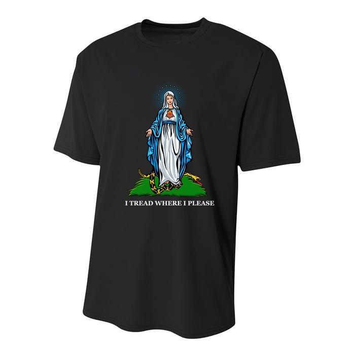 Funny Religious I Tread Where I Please Mary Versus Tread On Me Snake Youth Performance Sprint T-Shirt