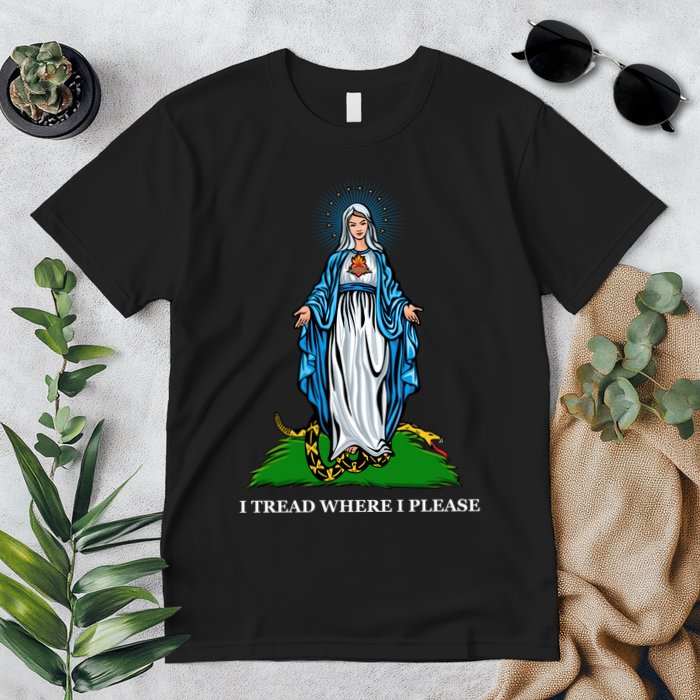 Funny Religious I Tread Where I Please Mary Versus Tread On Me Snake Premium T-Shirt