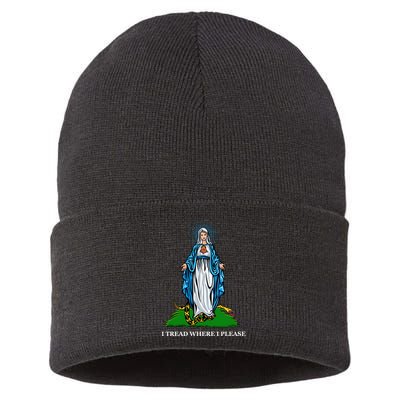 Funny Religious I Tread Where I Please Mary Versus Tread On Me Snake Sustainable Knit Beanie