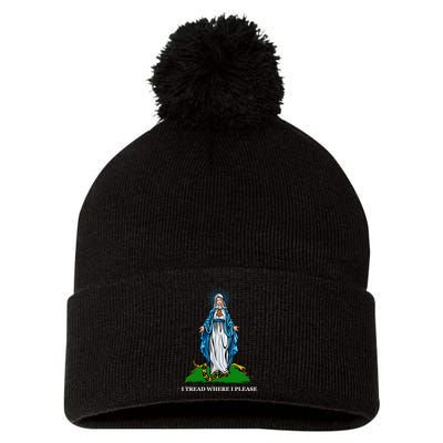 Funny Religious I Tread Where I Please Mary Versus Tread On Me Snake Pom Pom 12in Knit Beanie
