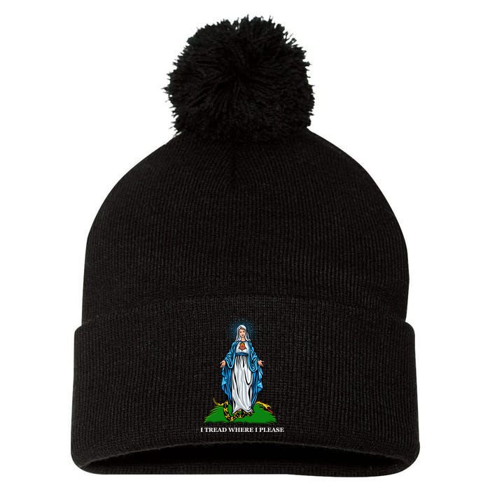 Funny Religious I Tread Where I Please Mary Versus Tread On Me Snake Pom Pom 12in Knit Beanie