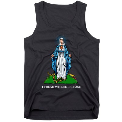 Funny Religious I Tread Where I Please Mary Versus Tread On Me Snake Tank Top