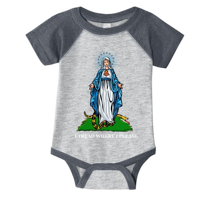 Funny Religious I Tread Where I Please Mary Versus Tread On Me Snake Infant Baby Jersey Bodysuit