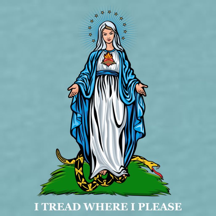 Funny Religious I Tread Where I Please Mary Versus Tread On Me Snake Sueded Cloud Jersey T-Shirt