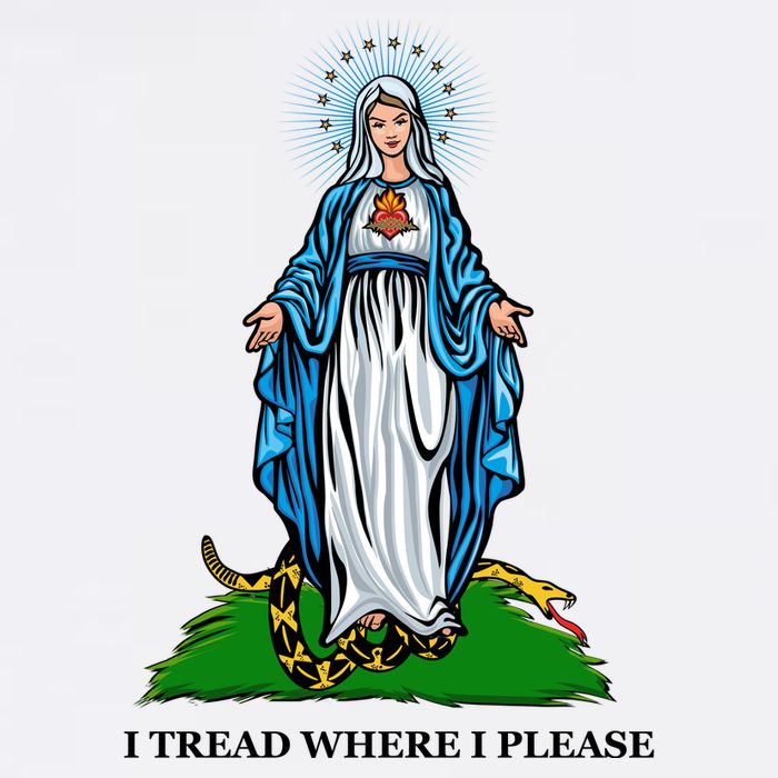 Funny Religious I Tread Where I Please Mary Versus Tread On Me Snake Garment-Dyed Sweatshirt