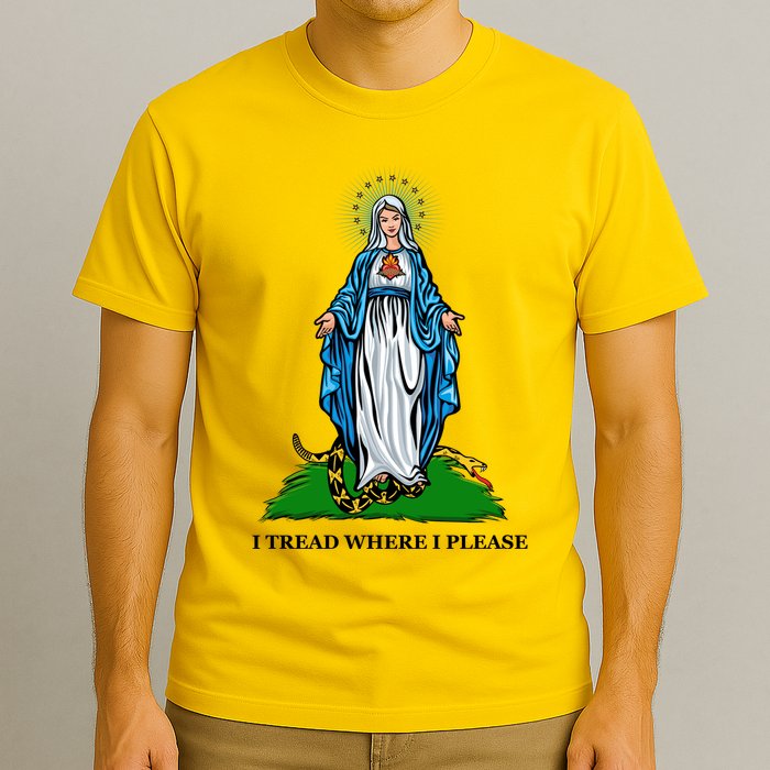 Funny Religious I Tread Where I Please Mary Versus Tread On Me Snake T-Shirt