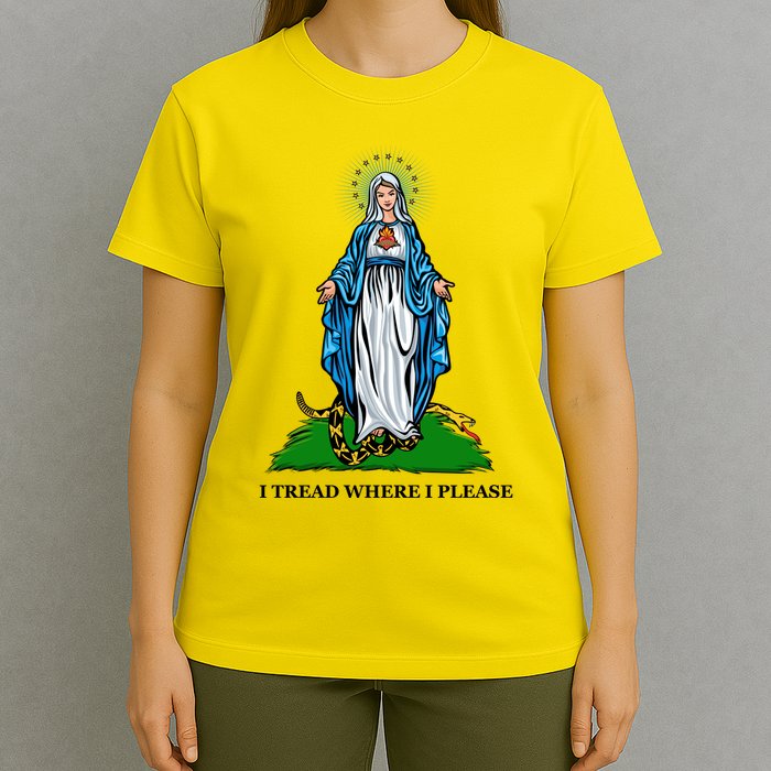 Funny Religious I Tread Where I Please Mary Versus Tread On Me Snake T-Shirt