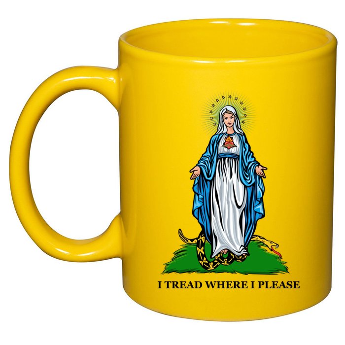 Funny Religious I Tread Where I Please Mary Versus Tread On Me Snake 11oz C Handle Ceramic Mug