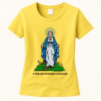 Funny Religious I Tread Where I Please Mary Versus Tread On Me Snake Womens T-Shirt