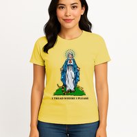 Funny Religious I Tread Where I Please Mary Versus Tread On Me Snake Womens T-Shirt