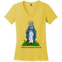 Funny Religious I Tread Where I Please Mary Versus Tread On Me Snake Women's V-Neck T-Shirt
