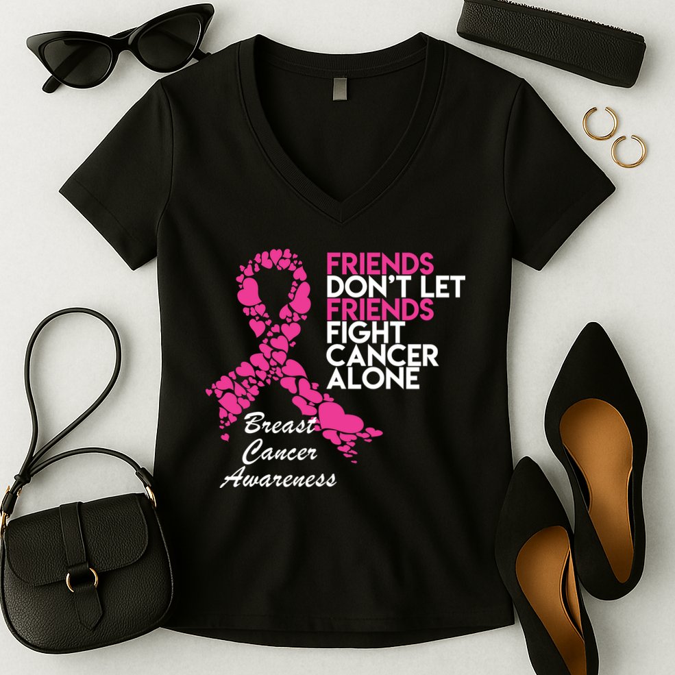 Friends Don't let Friends Fight Breast Cancer Alone Women's V-Neck T-Shirt
