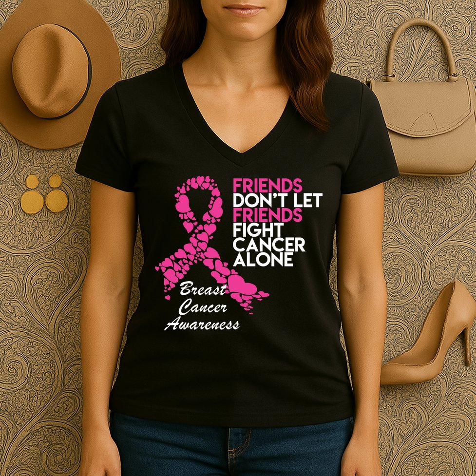 Friends Don't let Friends Fight Breast Cancer Alone Women's V-Neck T-Shirt