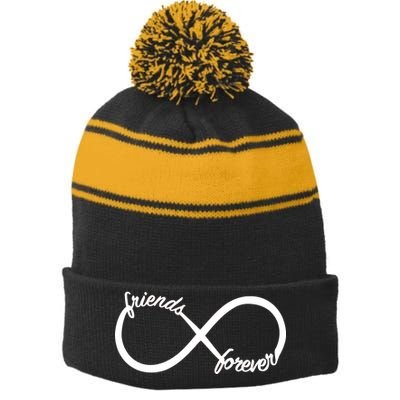 Friends Forever Infinity Symbol Stripe Pom Pom Beanie