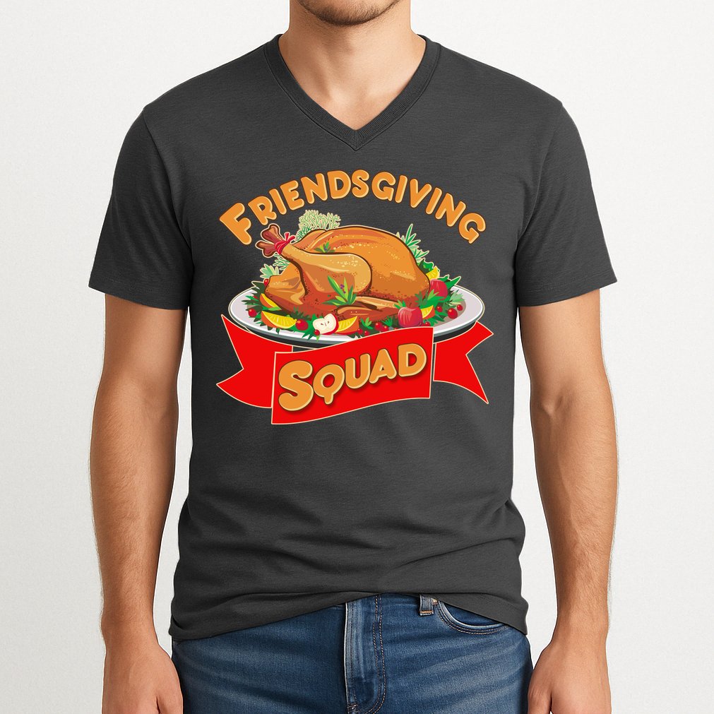 Friendsgiving Squad Funny Thanksgiving V-Neck T-Shirt